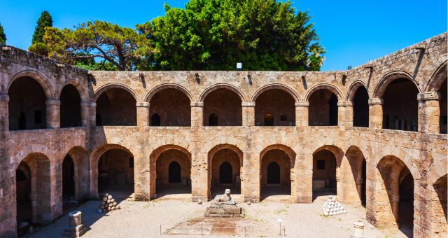 Medieval building housing the Archaeological Museum of Rhodes, Greece