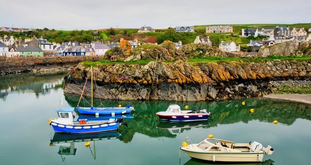 Boats at the harbor of Portpatrick town in Dumfries and Galloway, Scotland