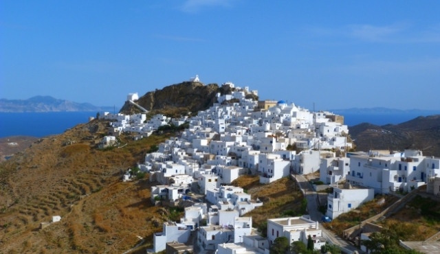 White houses at the village of Chora in Serifos, Greece