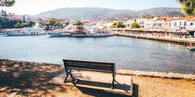 Boats at the port of Skiathos