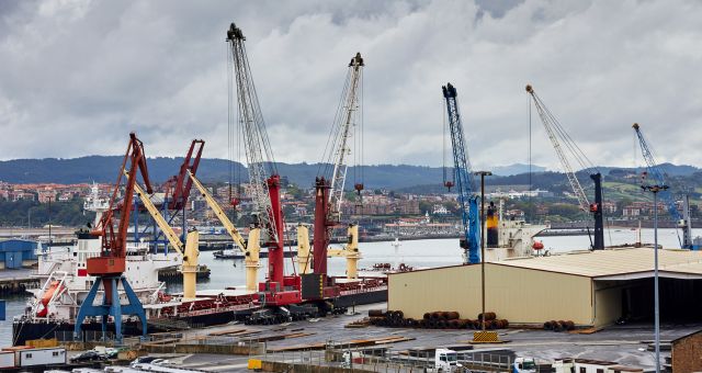 Cargo vessel docked at the port of Bilbao