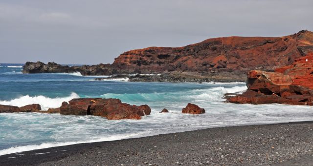 Rock formations next to the sea in Lanzarote, Spain