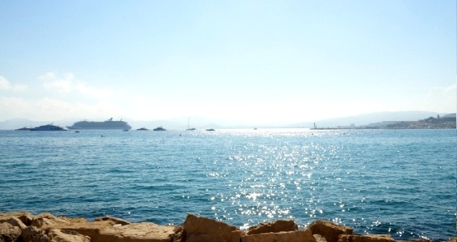 Large cruise ship floating near the sea of Motril on a sunny day, Spain