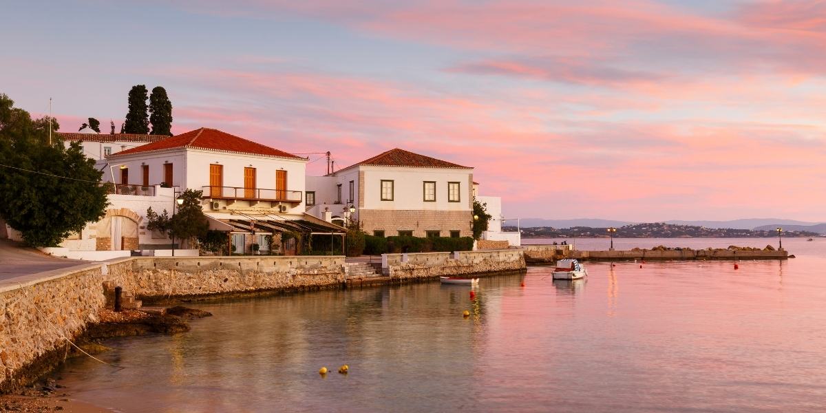 Sunset at the port of Spetses