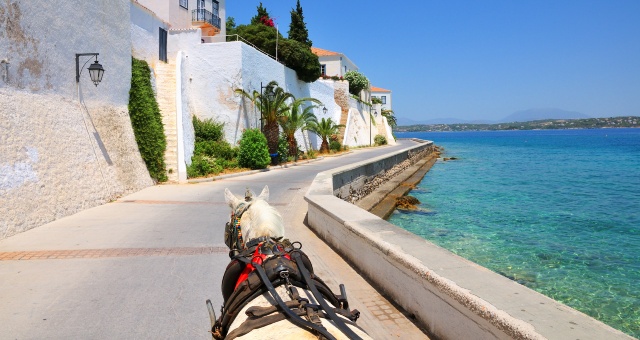 Eine Pferdekutsche auf Spetses