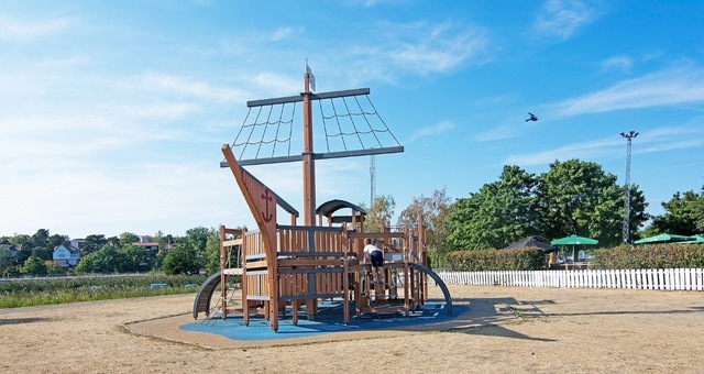 A wooden ship in a playground in Nynäshamn