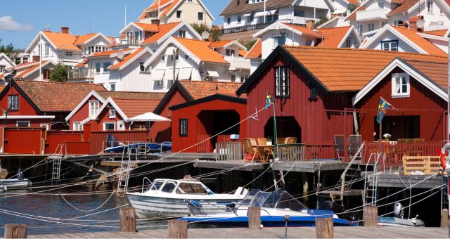 Boats resting at Södra Hamn marina, Strömstad