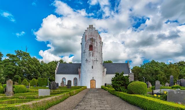 View of the Hammarlöv Church and its greenery in Trelleborg