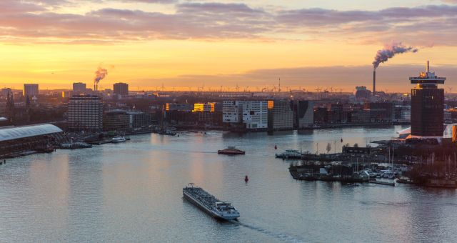 Sunset in Amsterdam port