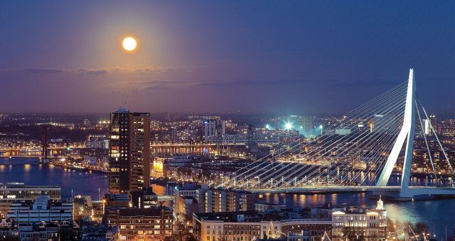 The skyline of Rotterdam by night