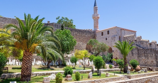 Cesme Castle at the harbour of Cesme in Turkey