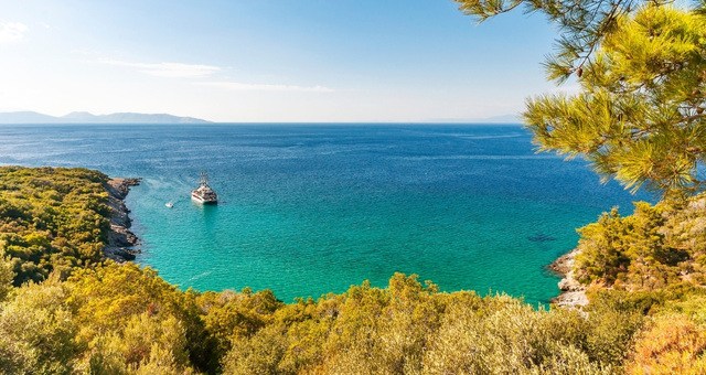 Vista sul mare dalla penisola di Dilek a Kusadasi, Turchia