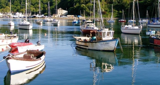 Boats at the Fishguard harbor, North Pembrokeshire, Wales, UK