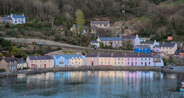 The seaside Lower Town of Fishguard in Pembrokeshire, Wales, UK