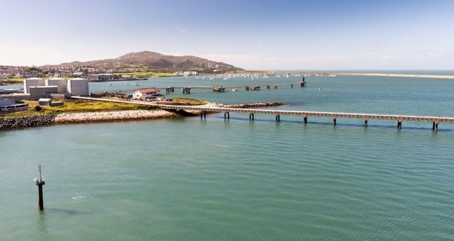 Piers and fuel tanks at the port of Holyhead, Anglesey, Wales